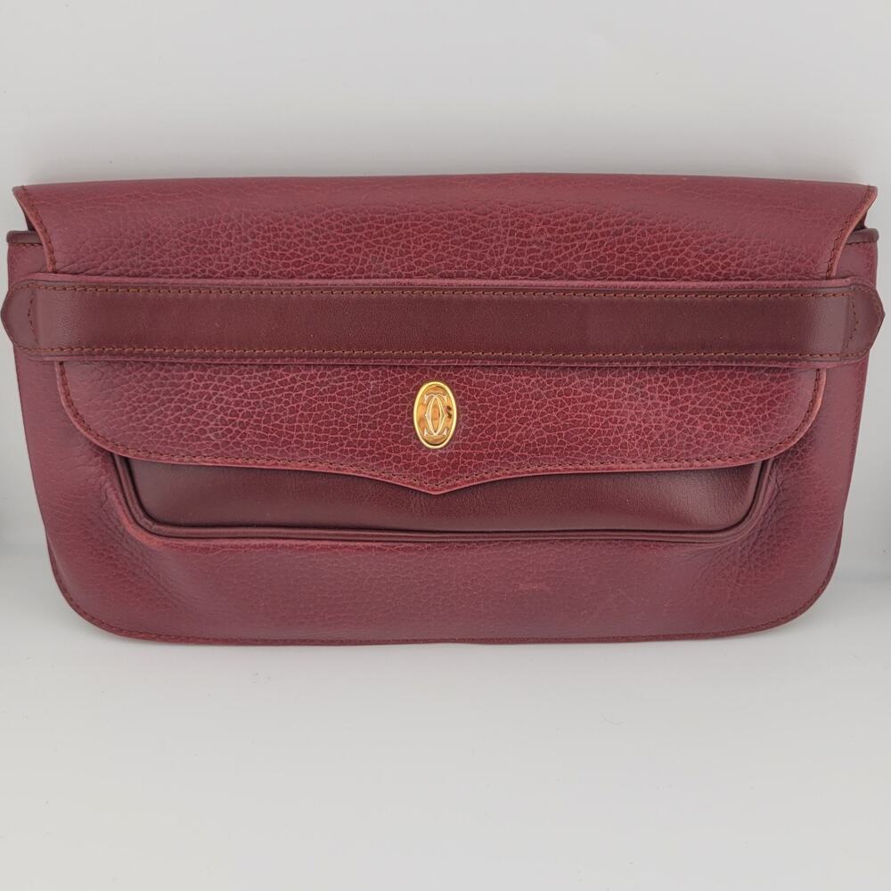 Cartier Must Line Clutch Bag Leather Burgundy Womens Party Evening Handbag